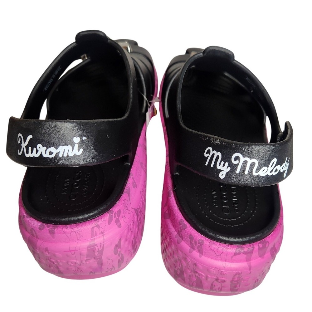 CROCS Sandals W9 M11 Black Pink Platform Hello Kitty Kuromi Whimsigoth NEW - Picture 5 of 7